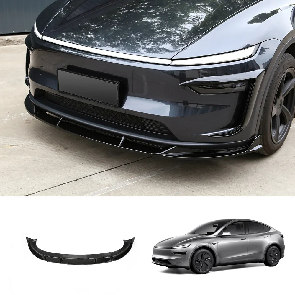 3-Piece Front Lip Spoiler & Fog Light Trim for Tesla Model Y Juniper 2025+ Front Lip Spoiler Only Glossy Black