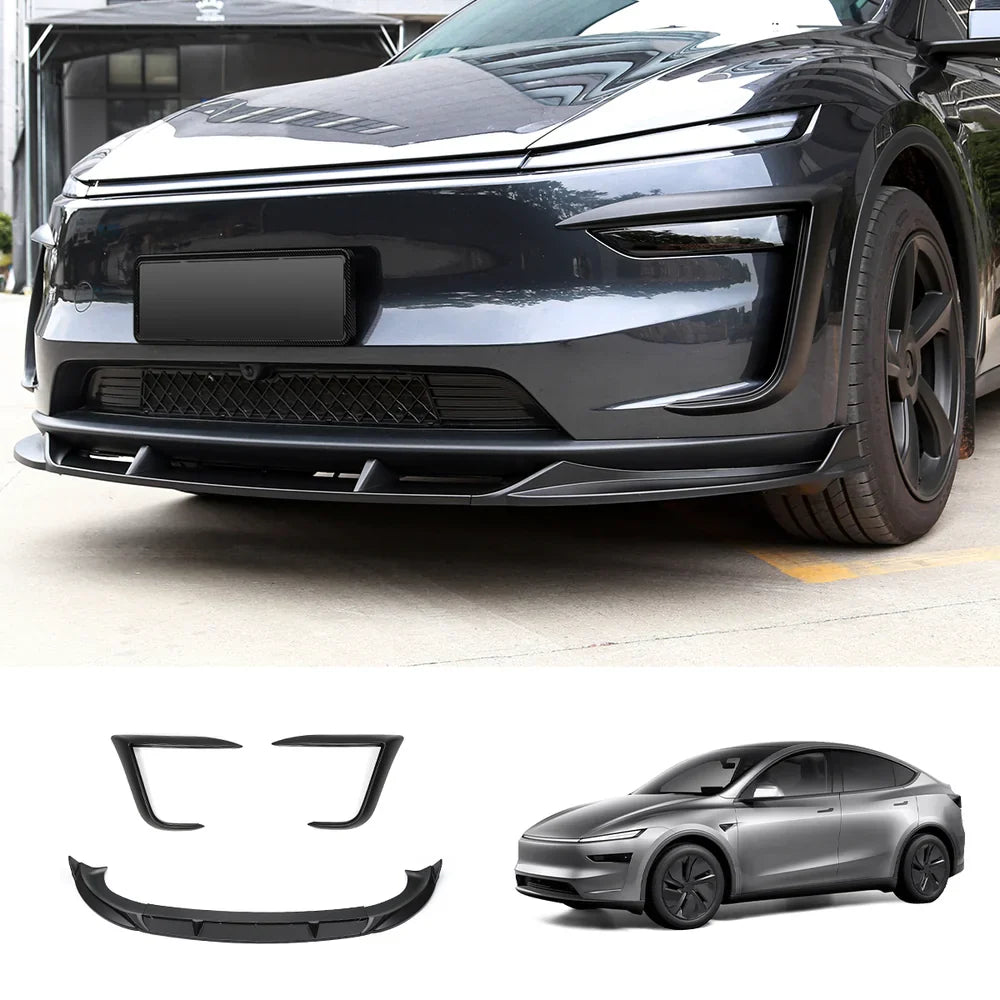 3-Piece Front Lip Spoiler & Fog Light Trim for Tesla Model Y Juniper 2025+ Full Set (Fog Light Trim+Lip Spoiler) Matte Black