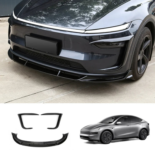 3-Piece Front Lip Spoiler & Fog Light Trim for Tesla Model Y Juniper 2025+ Full Set (Fog Light Trim+Lip Spoiler) Glossy Black