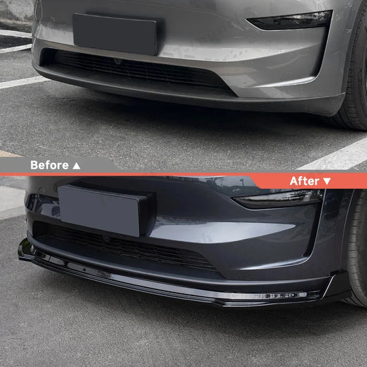 ABS 3-Piece No-Drill front bumper lip spoiler for Tesla Model Y Juniper 2025+