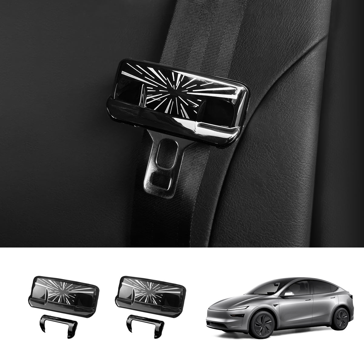 Seat Belt Buckle Cover Set for Tesla Model Y Juniper 2025+ Front Row Set (2 Pairs) Time Tunnel Style Black