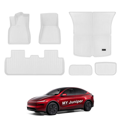 White All Weather TPE Interior Floor Mats Cargo Liners Set for Tesla Model Y Juniper 2025+ Full Set (6 PCS)