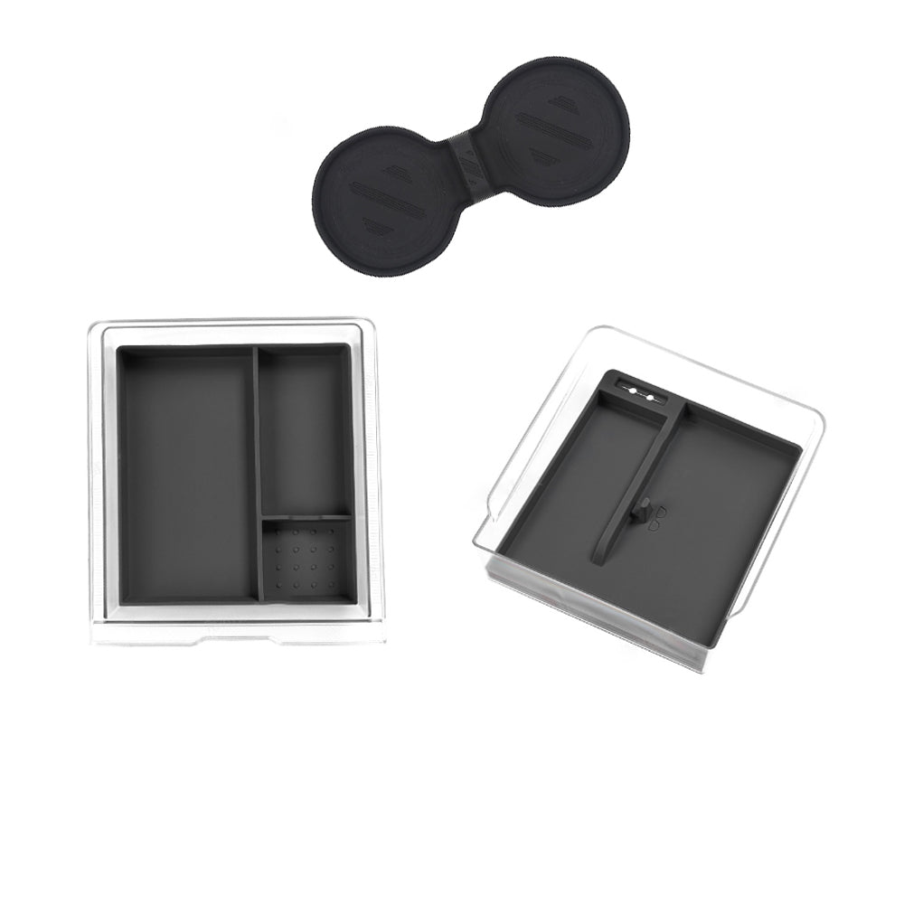 2024 Model 3 Highland Center Console Organizer Tray Designed For Armrest Storage Box Cup pad Wireless charging pad Set Central Control + Armrest Box Storage Box+Silicone Pad(Black-3pcs)