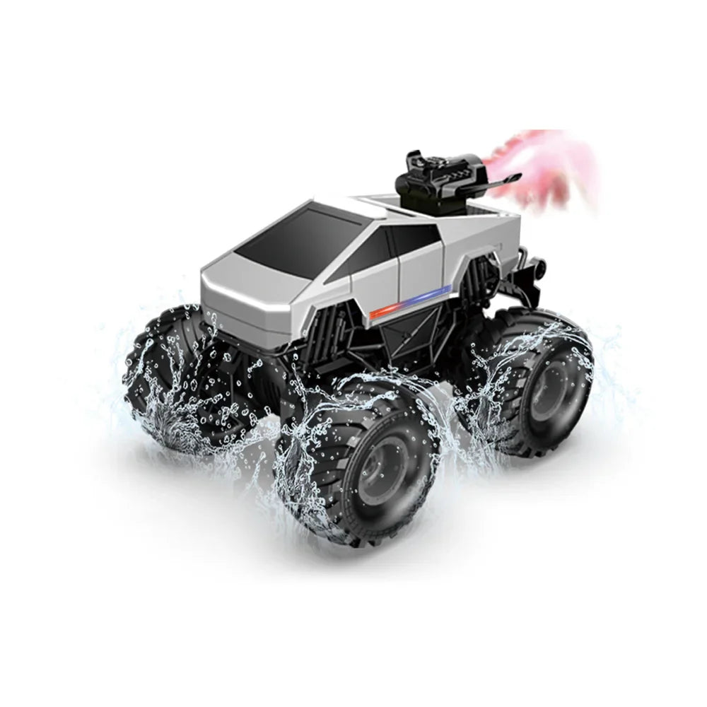 1:20 Scale Cybertruck-Inspired Amphibious RC Toy Car — 4WD Off-Road All-Terrain Truck TCS13 Pickup (Spray) Silver