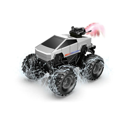 1:20 Scale Cybertruck-Inspired Amphibious RC Toy Car — 4WD Off-Road All-Terrain Truck TCS13 Pickup (Spray) Silver
