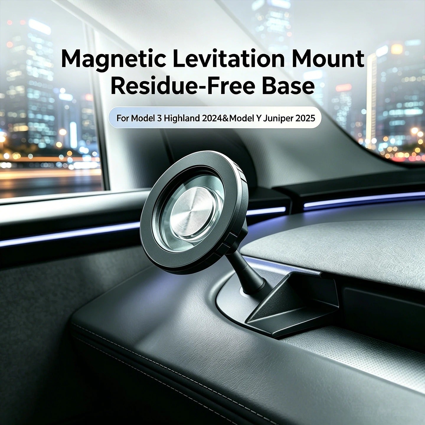 360° Adjustable Magnetic Phone Mount for Tesla Model Y Juniper 2025+ / Model 3 Highland 2024+ Magnetic Clear Black