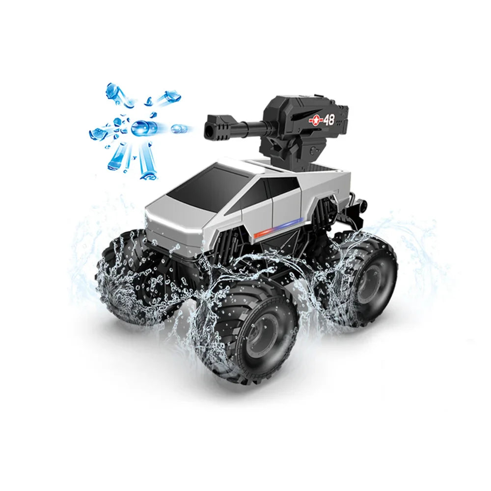 1:20 Scale Cybertruck-Inspired Amphibious RC Toy Car — 4WD Off-Road All-Terrain Truck TCS15 Pickup (Water Bullet) Silver