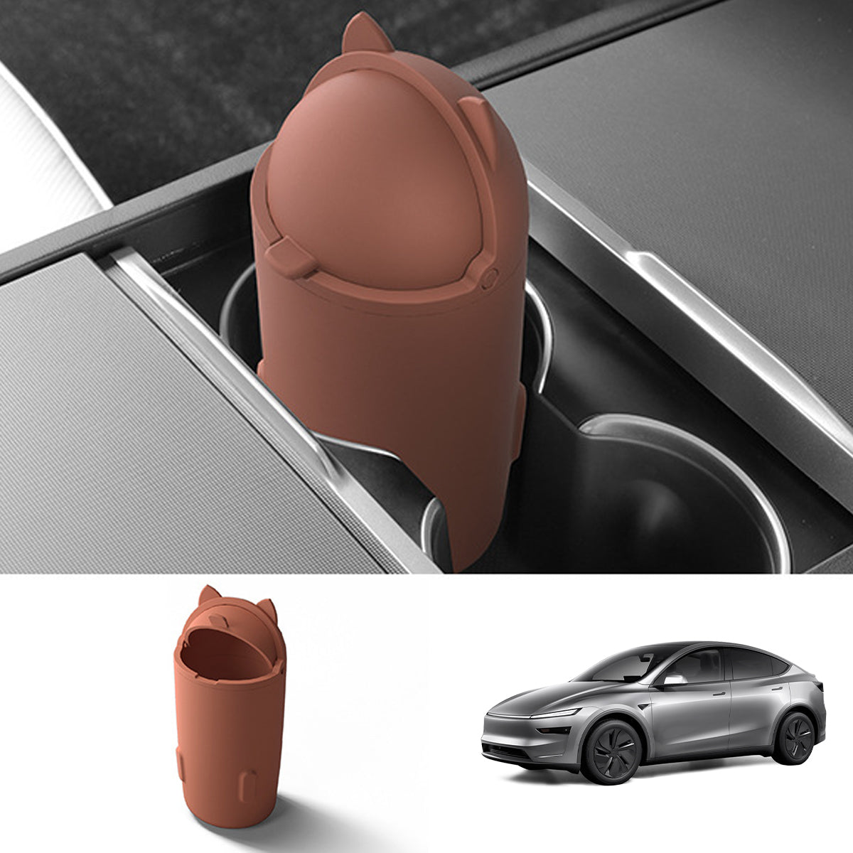 Central Control Silicone Trash Can For Tesla Model Y Juniper 2025+ Orange