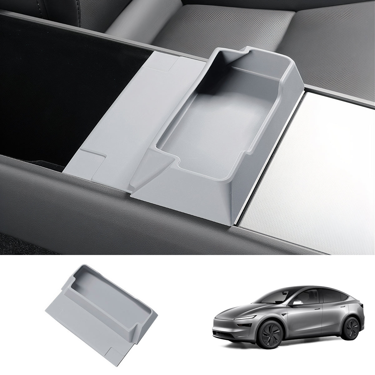 Multi-Functional Silicone Center Console Glasses Tray for Tesla Model Y Juniper 2025+ Grey
