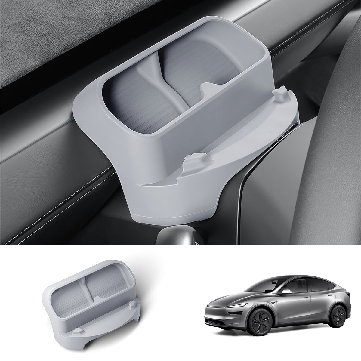 Multi-Function Steering Wheel Phone Mount & Glasses Holder for Tesla Model Y Juniper 2025+ Grey