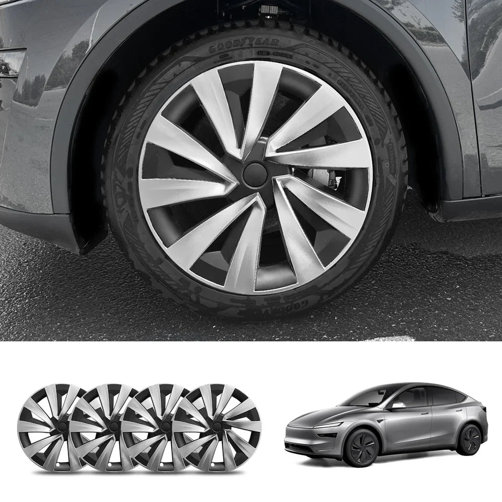 19'' Crossflow Hubcaps Wheel Covers for Tesla Model Y Juniper 2025+ – Helix 2.0 Style (Set of 4) Silver-Black Two-Tone