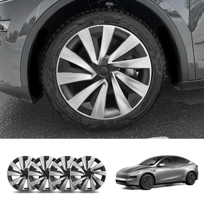 19'' Crossflow Hubcaps Wheel Covers for Tesla Model Y Juniper 2025+ – Helix 2.0 Style (Set of 4) Silver-Black Two-Tone