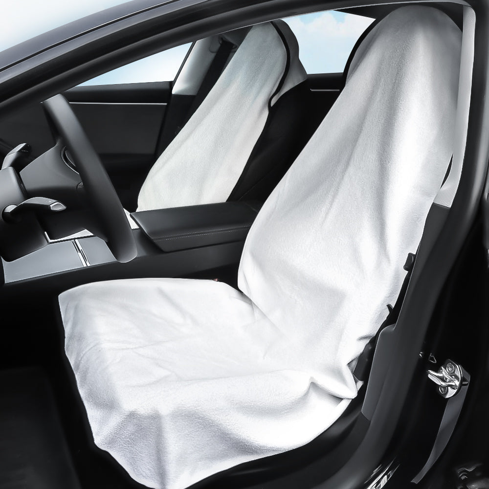Machine Washable Waterproof Towel Seat Cover Protector - Fits All Cars Front Seat (2 Pcs) White