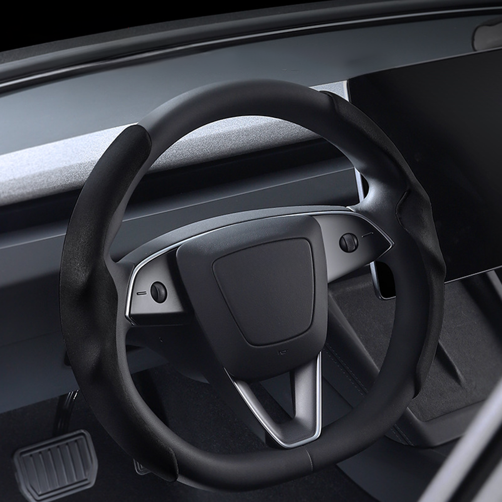 Anti-Slip Suede Steering Wheel Cover for Tesla Model 3 Highland 2024+ Black