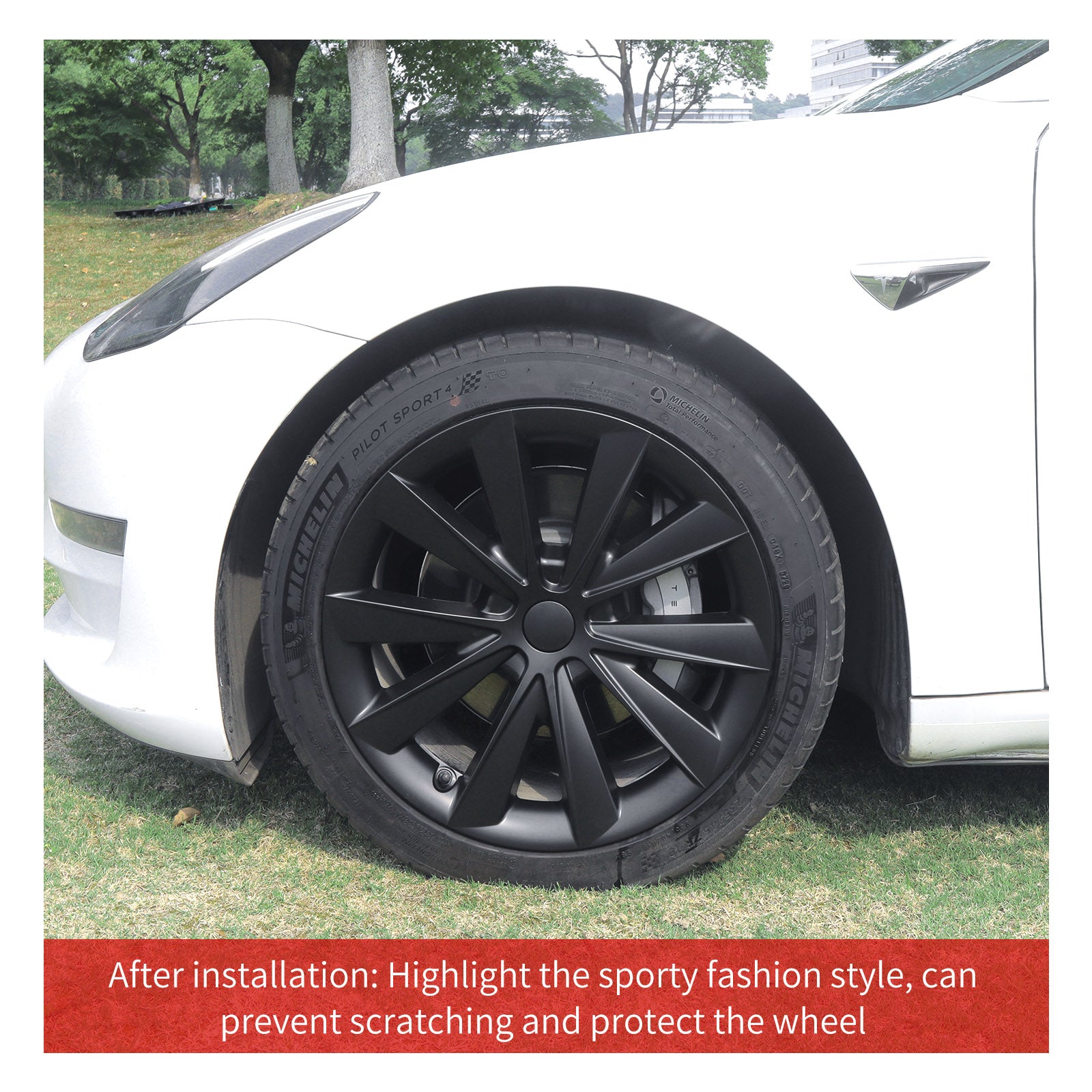 18 Inch Blade Style Hub Cap Black Wheel Covers for Tesla Model 3 2017-2023
