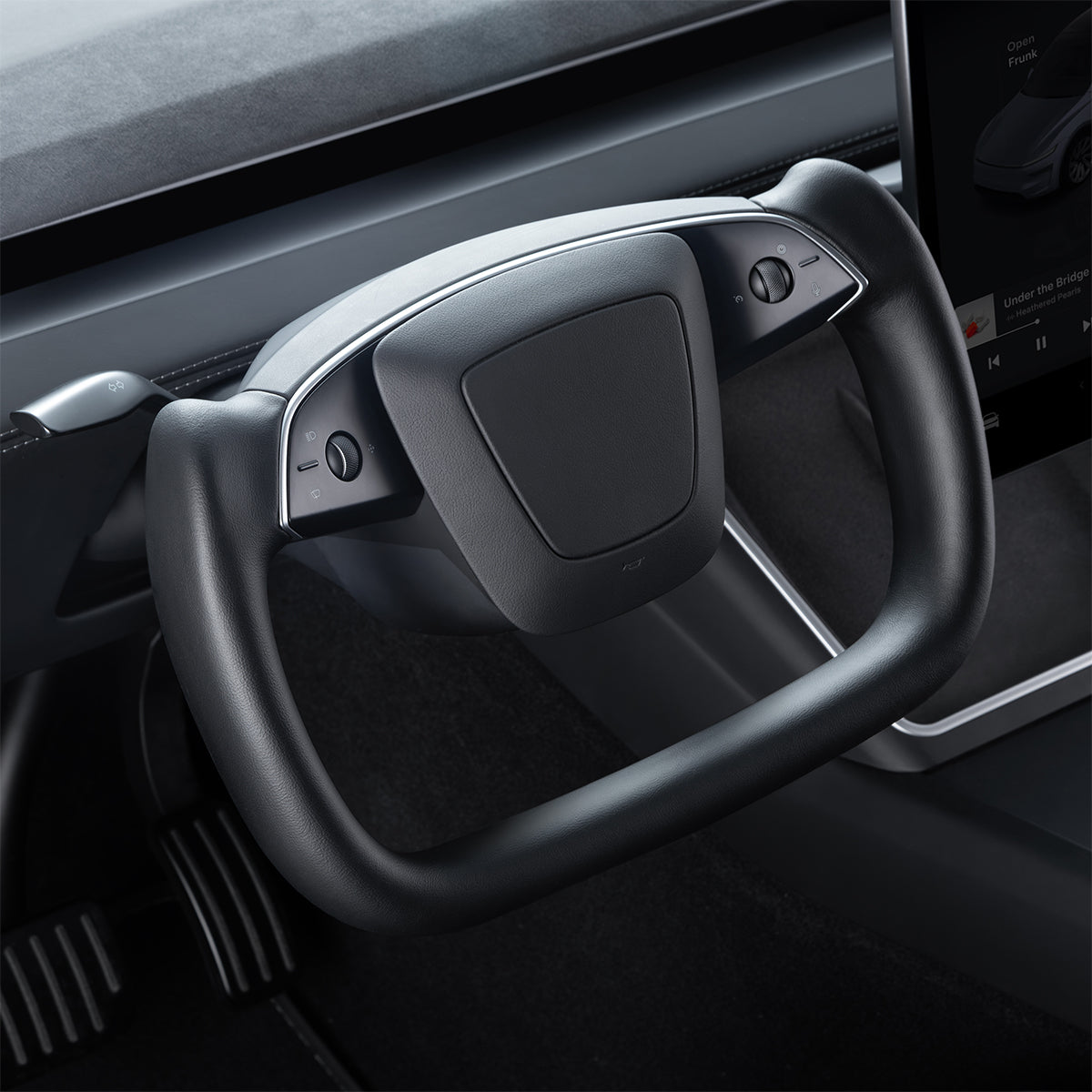 Nappa Leather Open-Bottom Yoke/Cyber Steering Wheel Driving Wheel Upgrade for Model Y Juniper/ Model 3 Highland 2026 Model Y Juniper Yoke Black