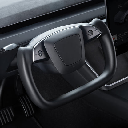 Nappa Leather Open-Bottom Yoke/Cyber Steering Wheel Driving Wheel Upgrade for Model Y Juniper/ Model 3 Highland 2026 Model Y Juniper Yoke Black