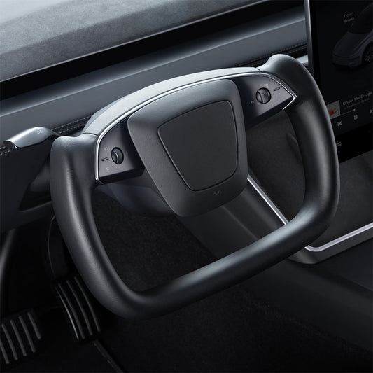 Nappa Leather Open-Bottom Yoke/Cyber Steering Wheel Driving Wheel Upgrade for Model Y Juniper/ Model 3 Highland 2026 Model Y Juniper Yoke Black