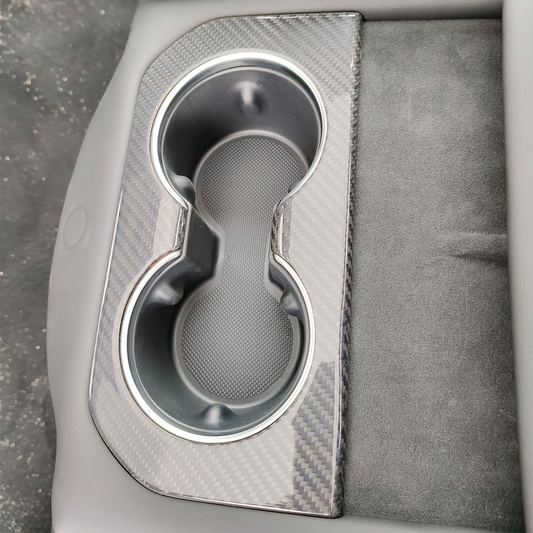 [Real Carbon Fiber] Rear Cup Holder Cover for Tesla Model S 2021+