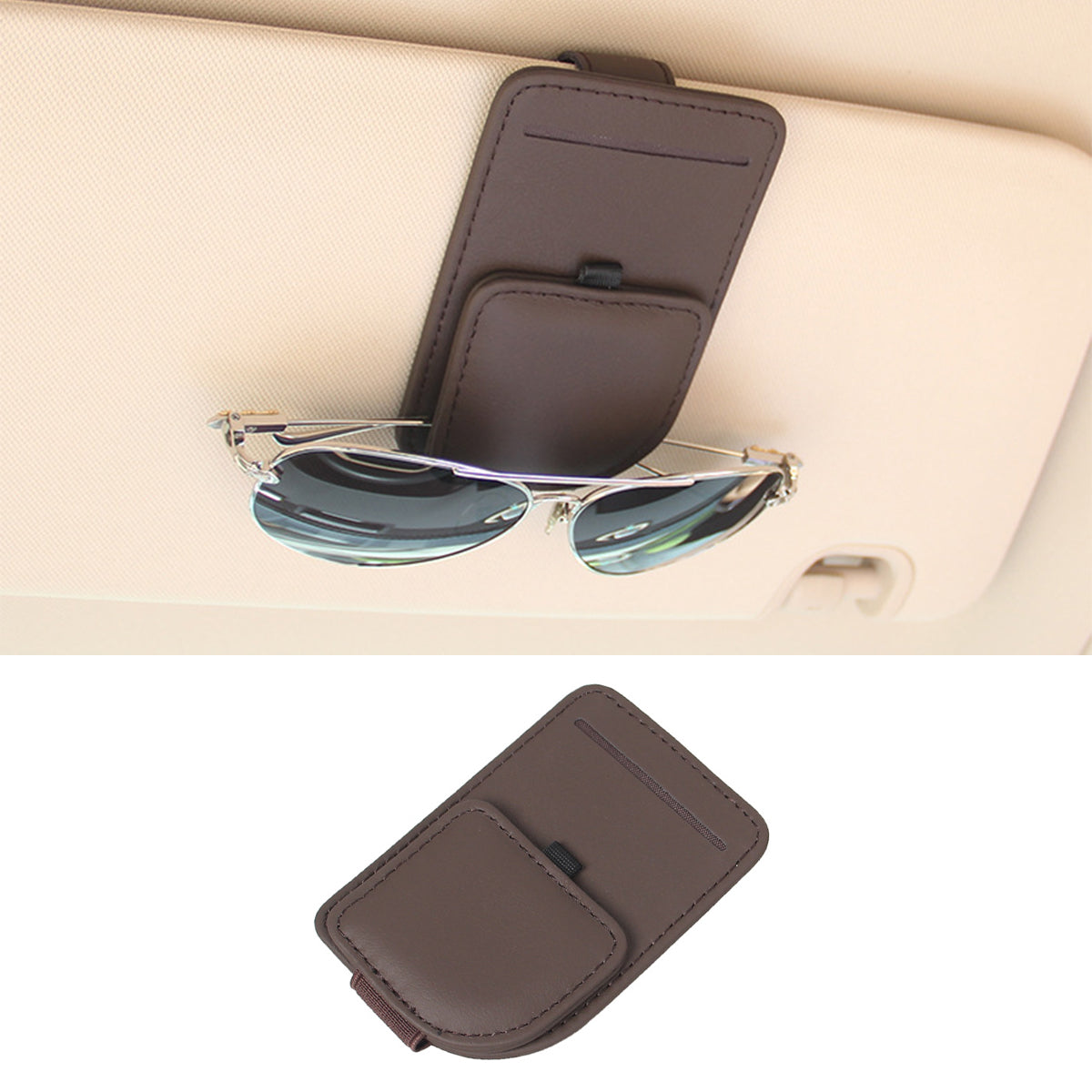 Magnetic Multi-Functional Glasses & Card Clip for Tesla Model 3/Y/S/X/CT Brown