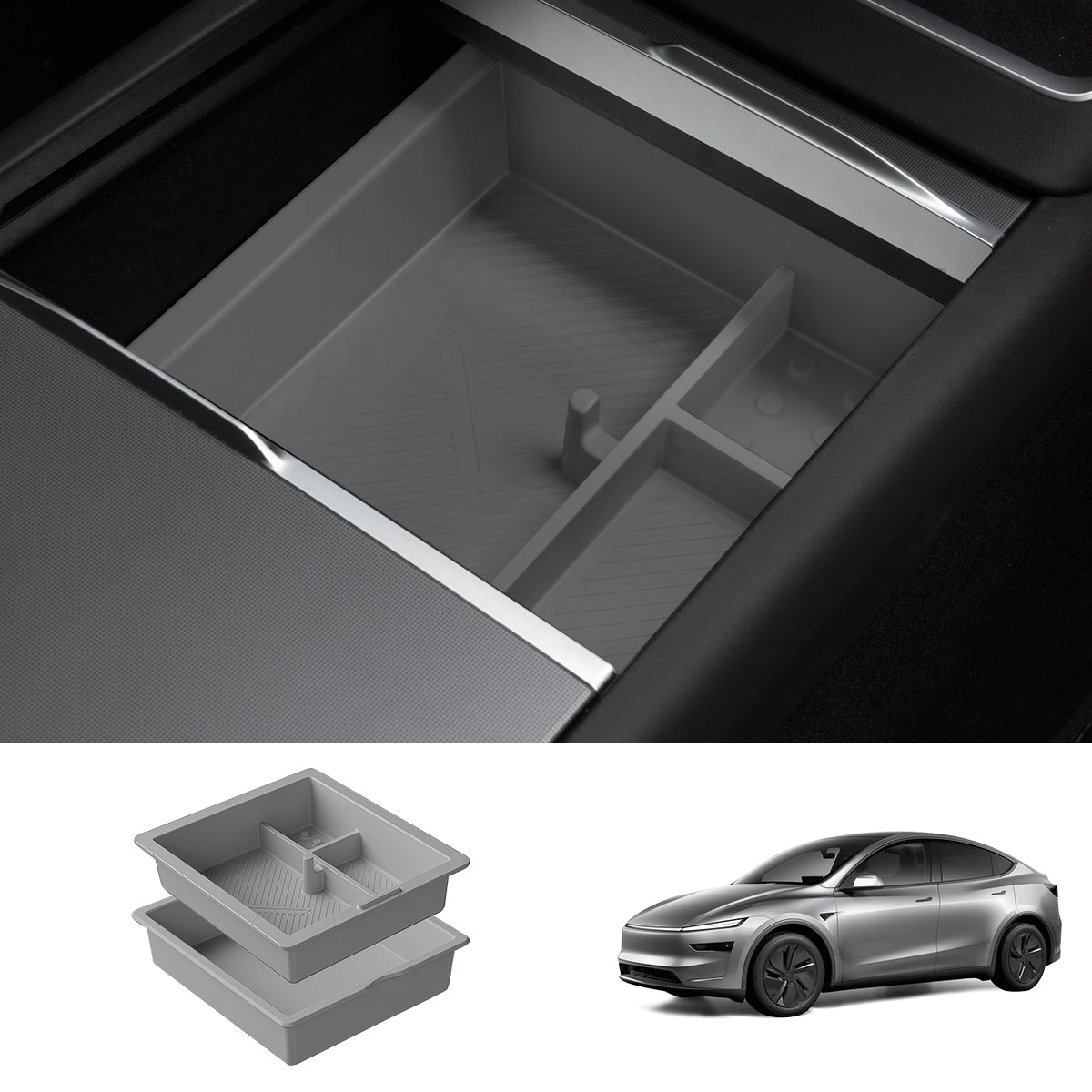 Center Console & Armrest Storage Box for Tesla Model Y Juniper 2025+ Central Control Storage Box Gray