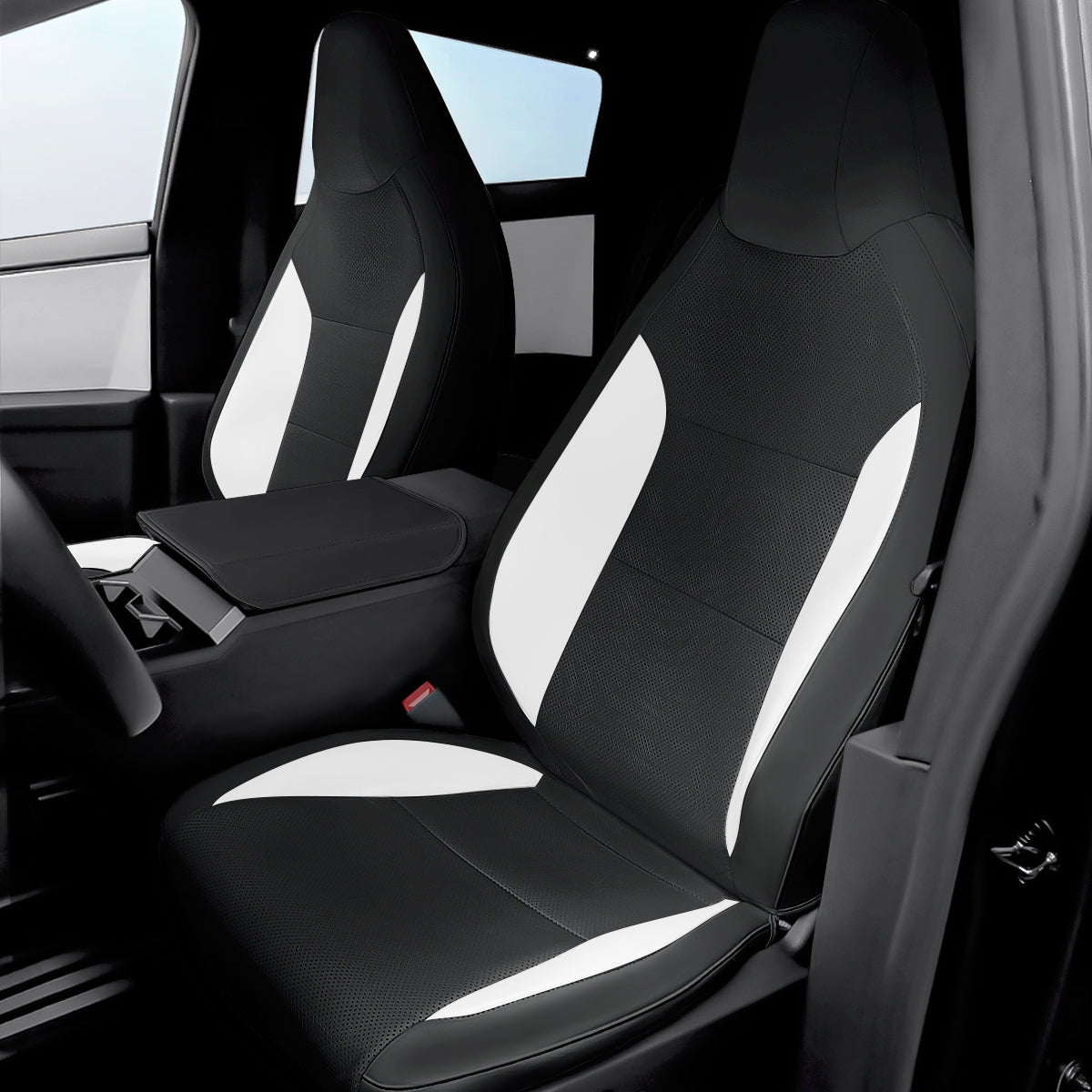 All-Inclusive Seat Cover for Tesla Cybertruck 2024+ Nappa Leather Black+White