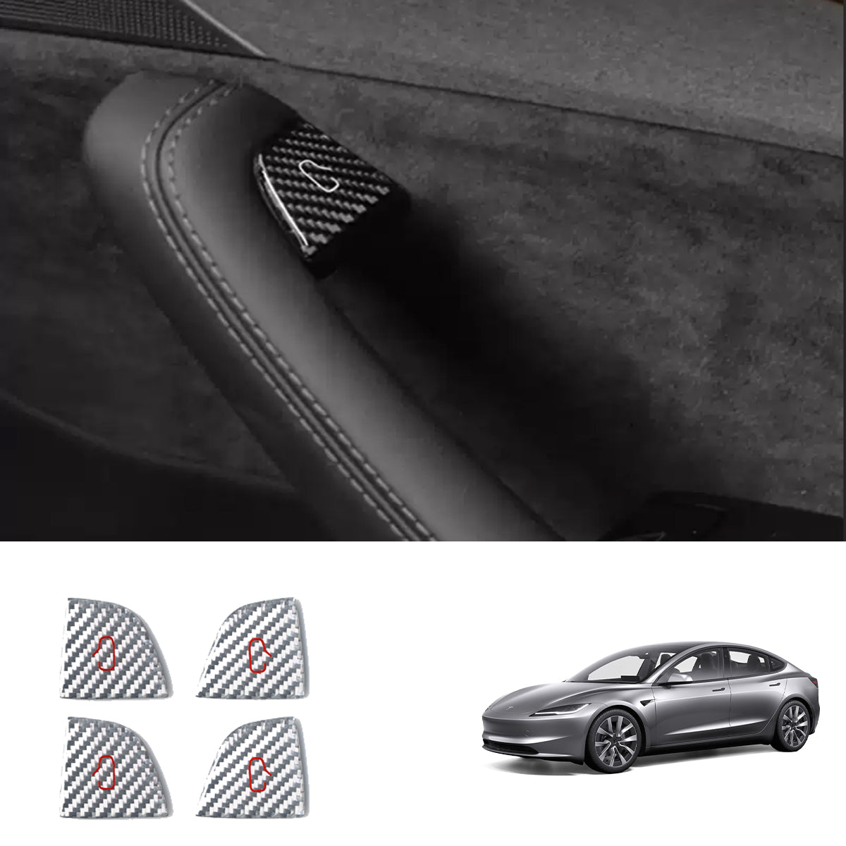 Real Carbon Fiber Window Switch Button Cover Sticker 4 PCS For Tesla Model 3 Highland 2024+ / Model Y Juniper 2025+ Model 3 Highland Silver