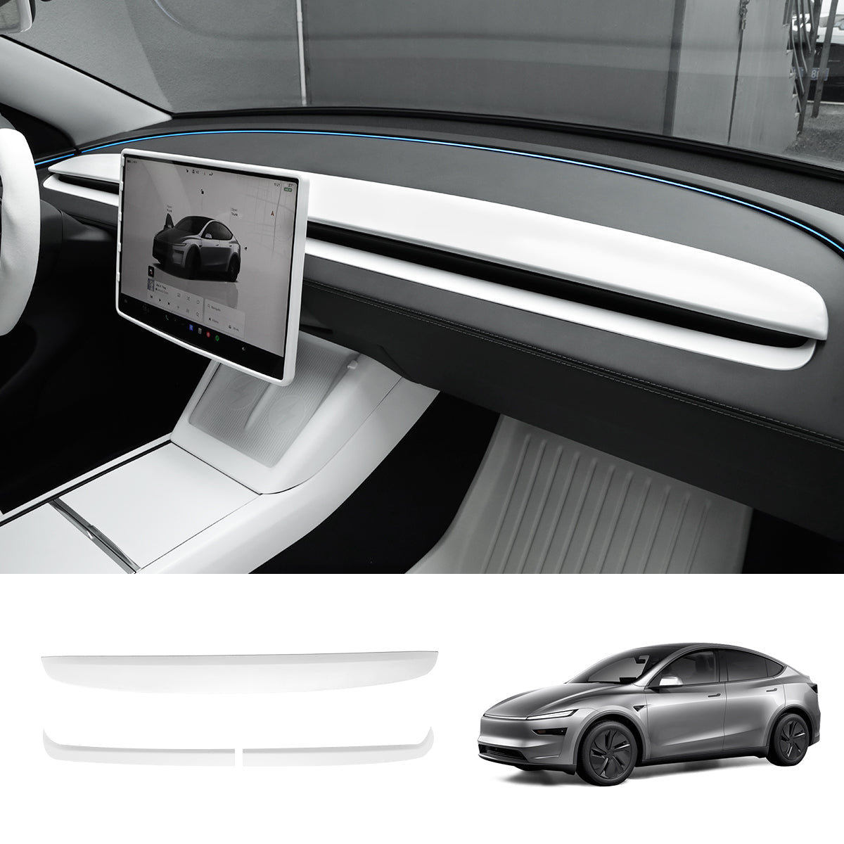 ABS Dashboard Trim Cover for Tesla Model Y Juniper 2025+ Upper+Lower Dashboard Cover Matte White