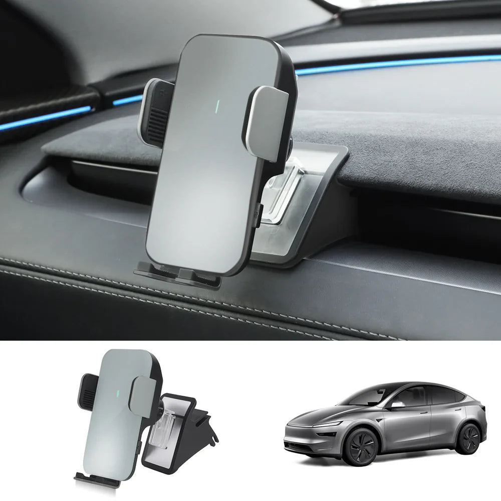 Dashboard Phone Holder with Solar Auto Clamp for Tesla Model Y Juniper 2025+ Grey (Phone Holder + Base)