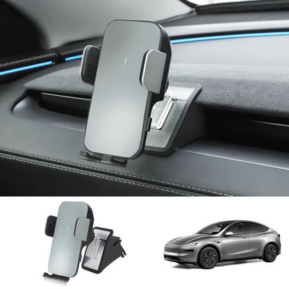 Dashboard Phone Holder with Solar Auto Clamp for Tesla Model Y Juniper 2025+ Grey (Phone Holder + Base)