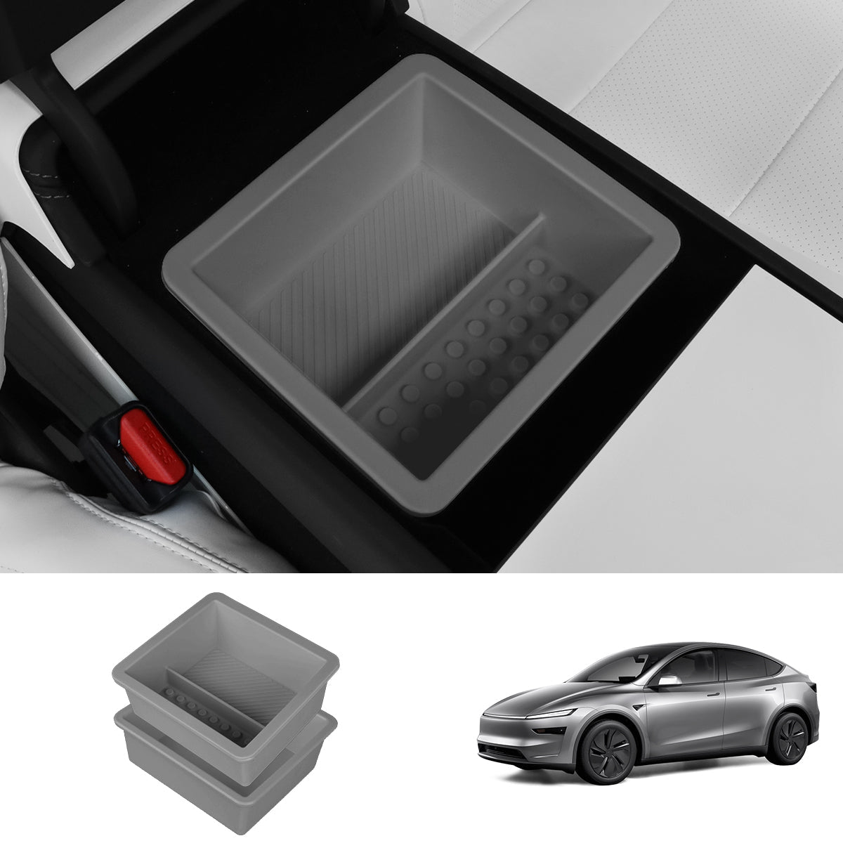 Center Console & Armrest Storage Box for Tesla Model Y Juniper 2025+ Armrest Box Storage Box Gray