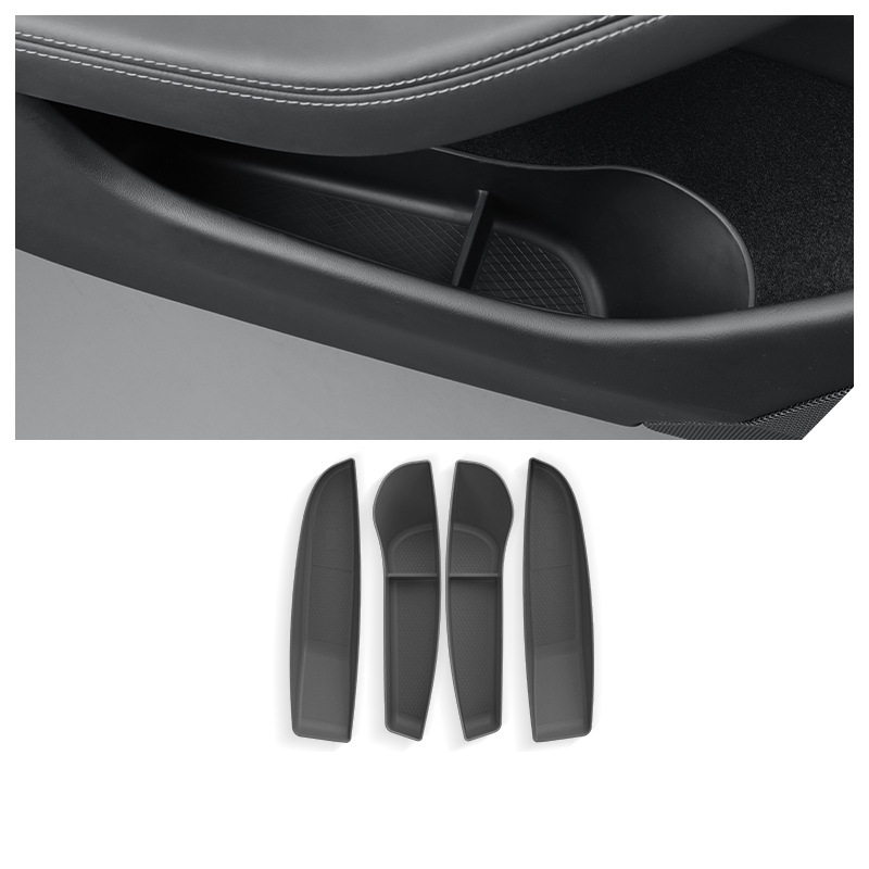 TPE Side Door Storage Box for Tesla Model Y/S/X/Model 3 Highland Model 3 Highland 2024+ Front & Rear (4 Pcs) Black