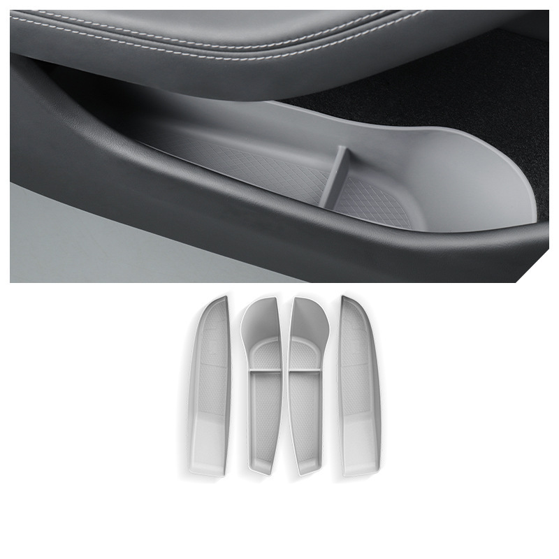 TPE Side Door Storage Box for Tesla Model Y/S/X/Model 3 Highland Model 3 Highland 2024+ Front & Rear (4 Pcs) Grey