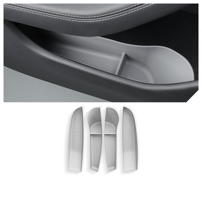 TPE Side Door Storage Box for Tesla Model Y/S/X/Model 3 Highland Model 3 Highland 2024+ Front & Rear (4 Pcs) Grey