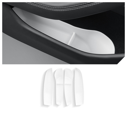 TPE Side Door Storage Box for Tesla Model Y/S/X/Model 3 Highland Model 3 Highland 2024+ Front & Rear (4 Pcs) White