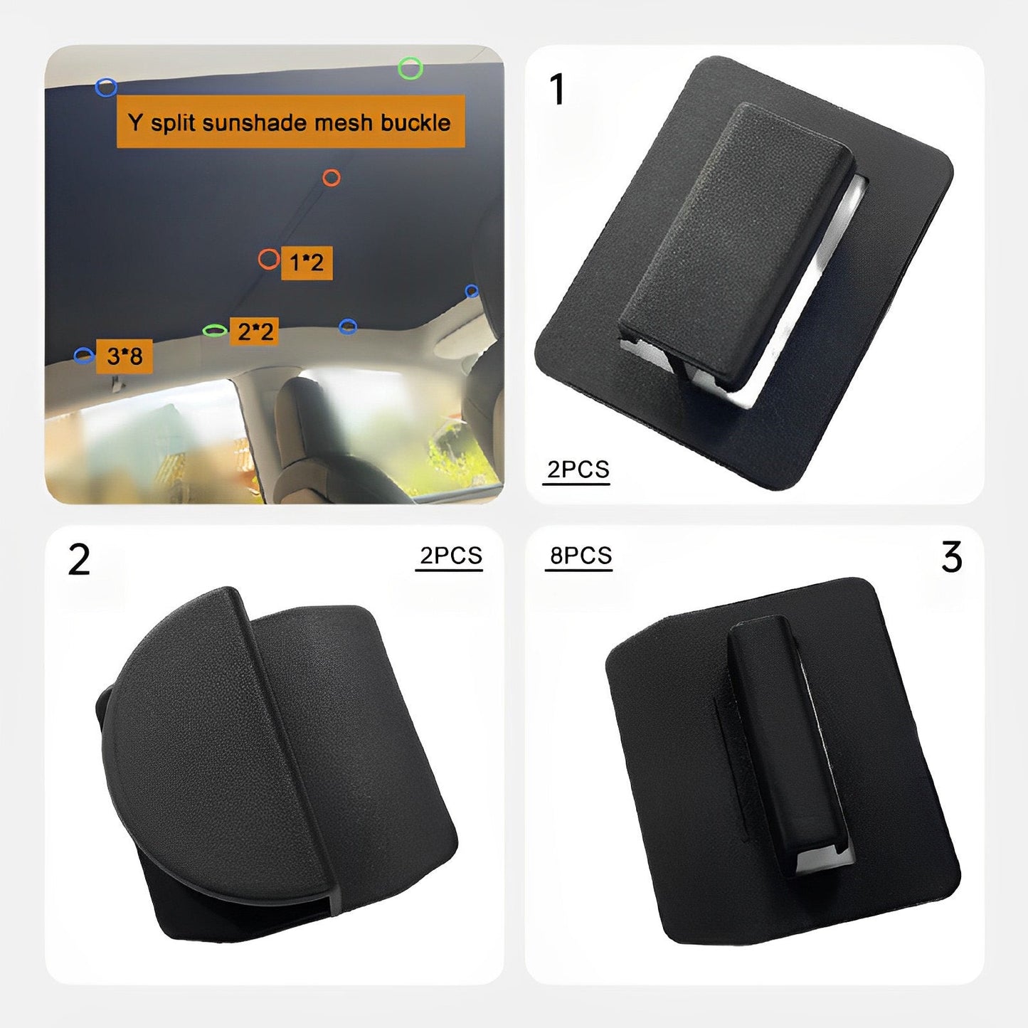 Sunshade Clips- Fits All Model Black Full Set 12 pcs(2*middle clips+2*connect clips+8*side clips)