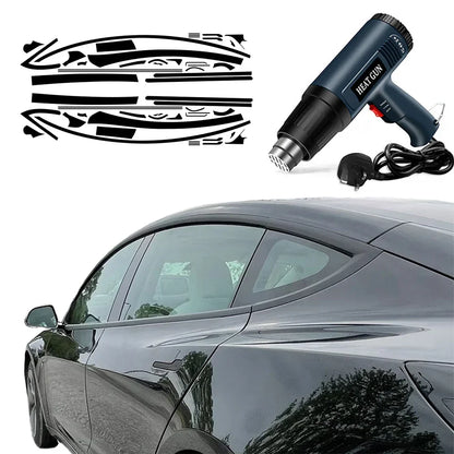 Chrome Delete Blackout Vinyl Overlay for 2017-2023 Tesla Model 3 - Matte Black Vinyl Wrap & Heat Gun Kit UK Plug