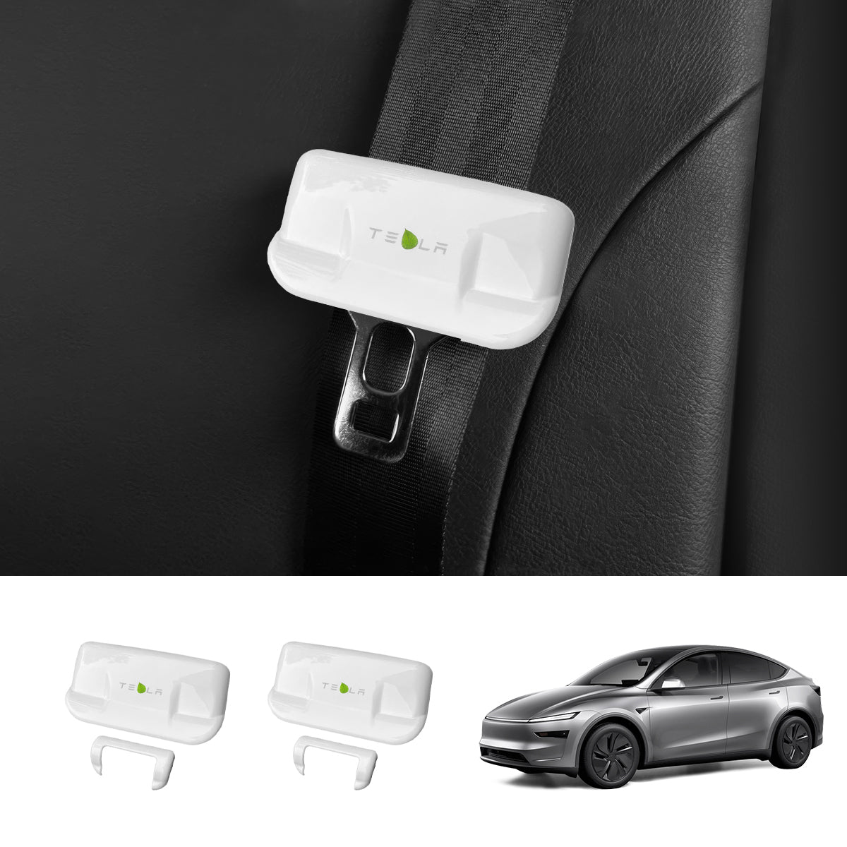Seat Belt Buckle Cover Set for Tesla Model Y Juniper 2025+ Front Row Set (2 Pairs) Minimalist Style White