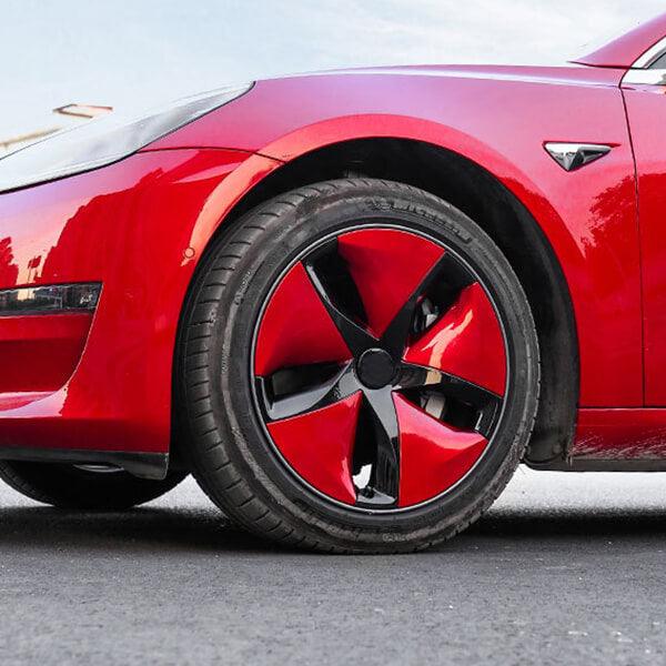 Aero Hubcap (4 Pcs) for Tesla Model 3 (2017-2023) Wine Red & Black 18"