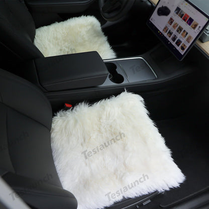 Faux Sheepskin Front Seat Covers Black/White For Tesla Model S/X/3/Y/Cybertruck-2PCS