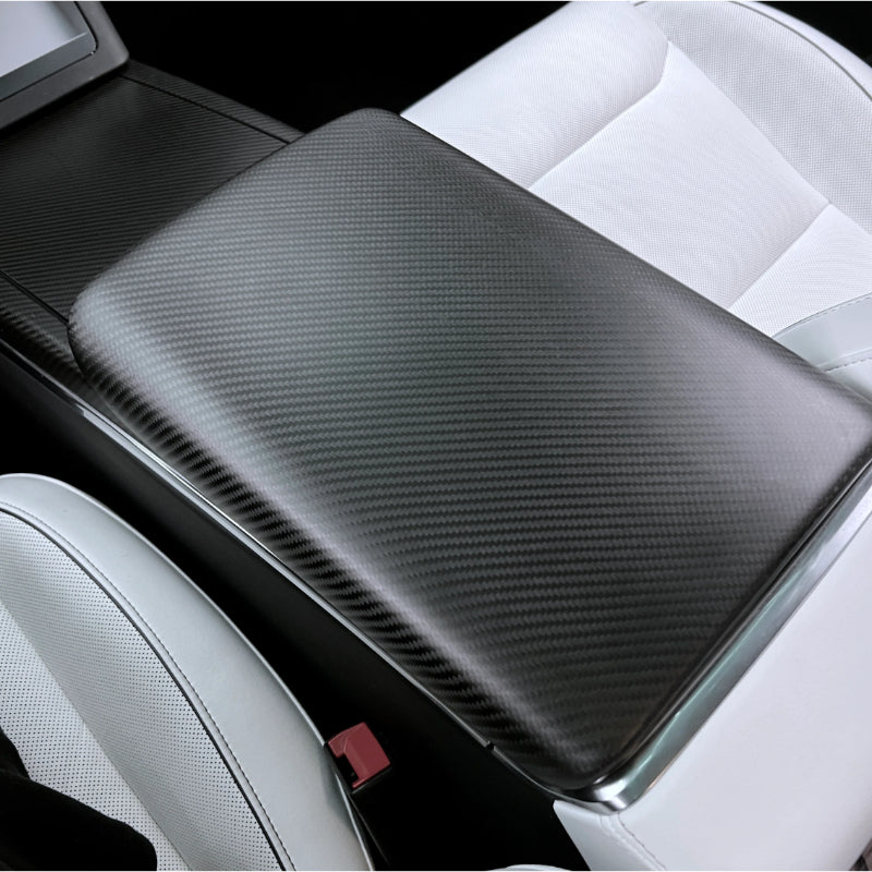 [Real Carbon Fiber] Center Console Armrest Overlay for Model X/S 2021-2024 Matte