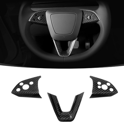 [Real Carbon Fiber] Steering Wheel Panel Covers (2PCS) for Tesla Model 3 Highland 2024+ Glossy Carbon Fiber Steering Wheel Cover (3 Pcs)