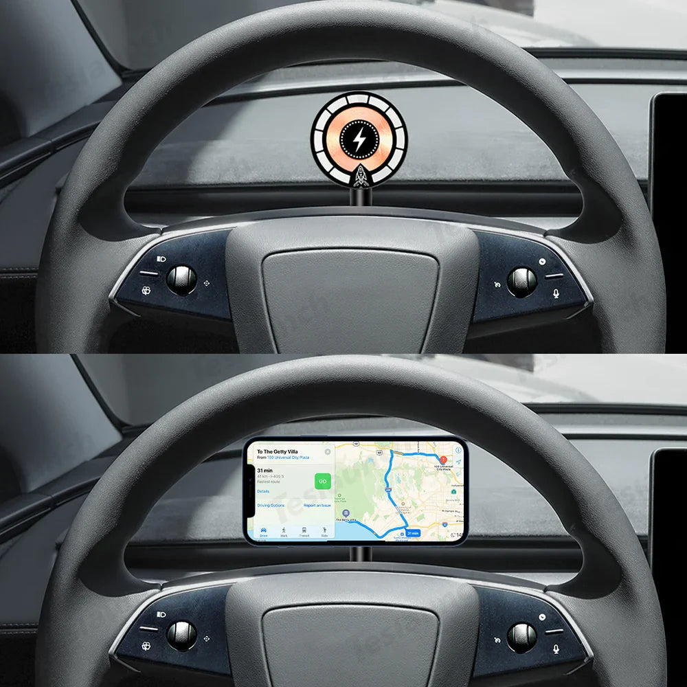 Steering Wheel Magnetic Magsafe Wireless Charging Phone Holder For Tesla Model 3/Y(2017-2025)