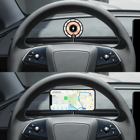 Steering Wheel Magnetic Magsafe Wireless Charging Phone Holder For Tesla Model 3/Y(2017-2025)