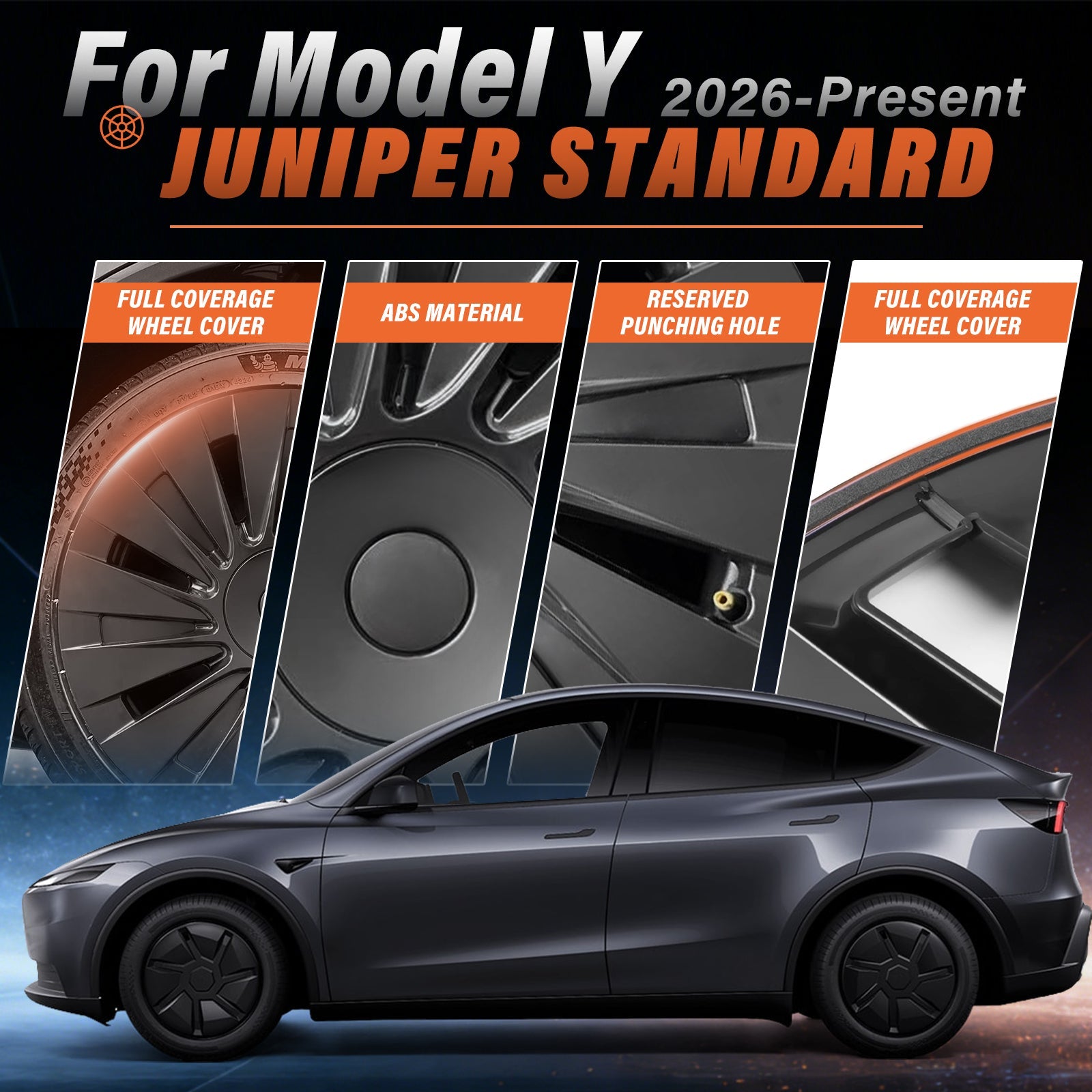 4PCS 18" Matte Black Blade Style Hub Cap for Tesla Model Y 2026