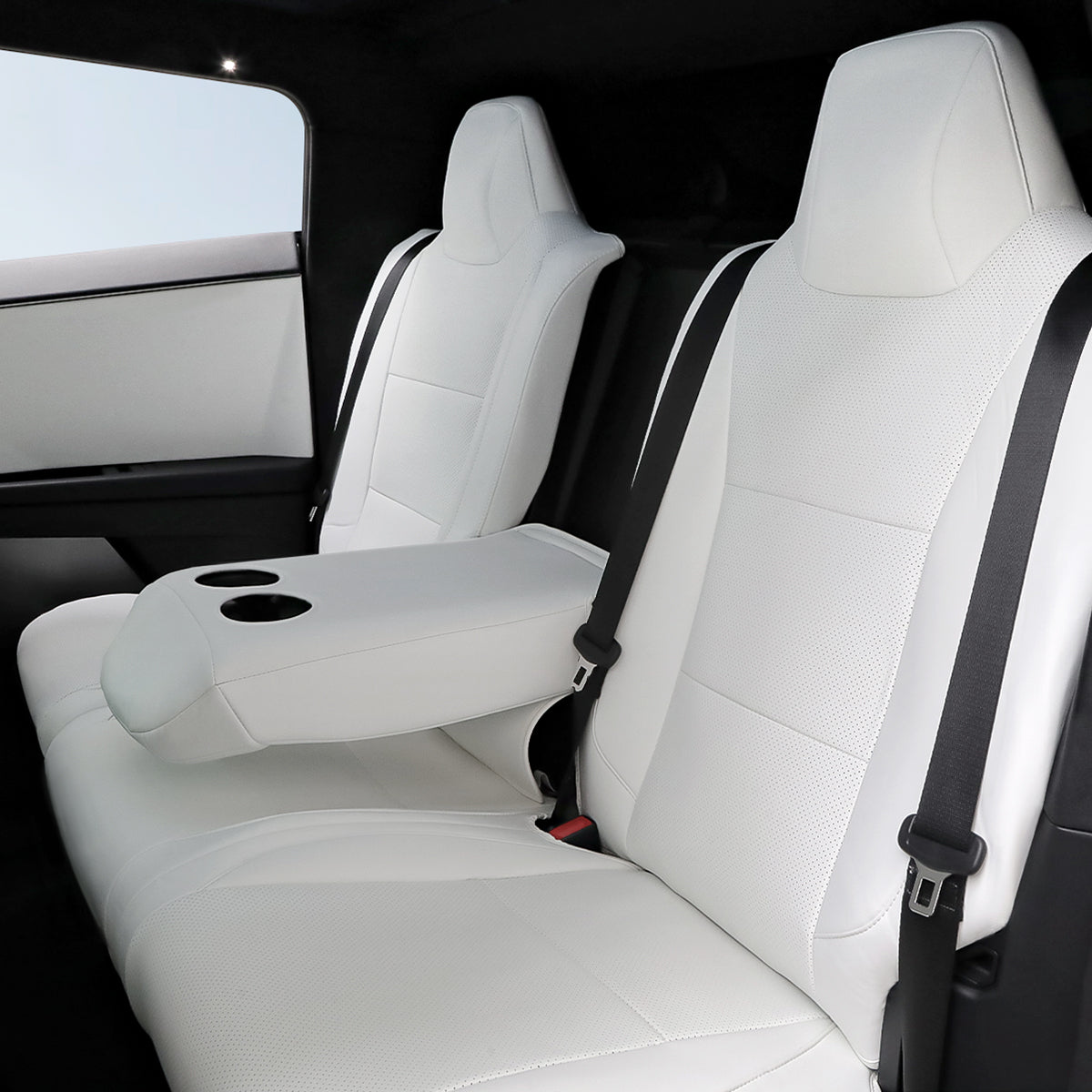 All-Inclusive Seat Cover for Tesla Cybertruck 2024+ Nappa Leather White Rear Seats Only