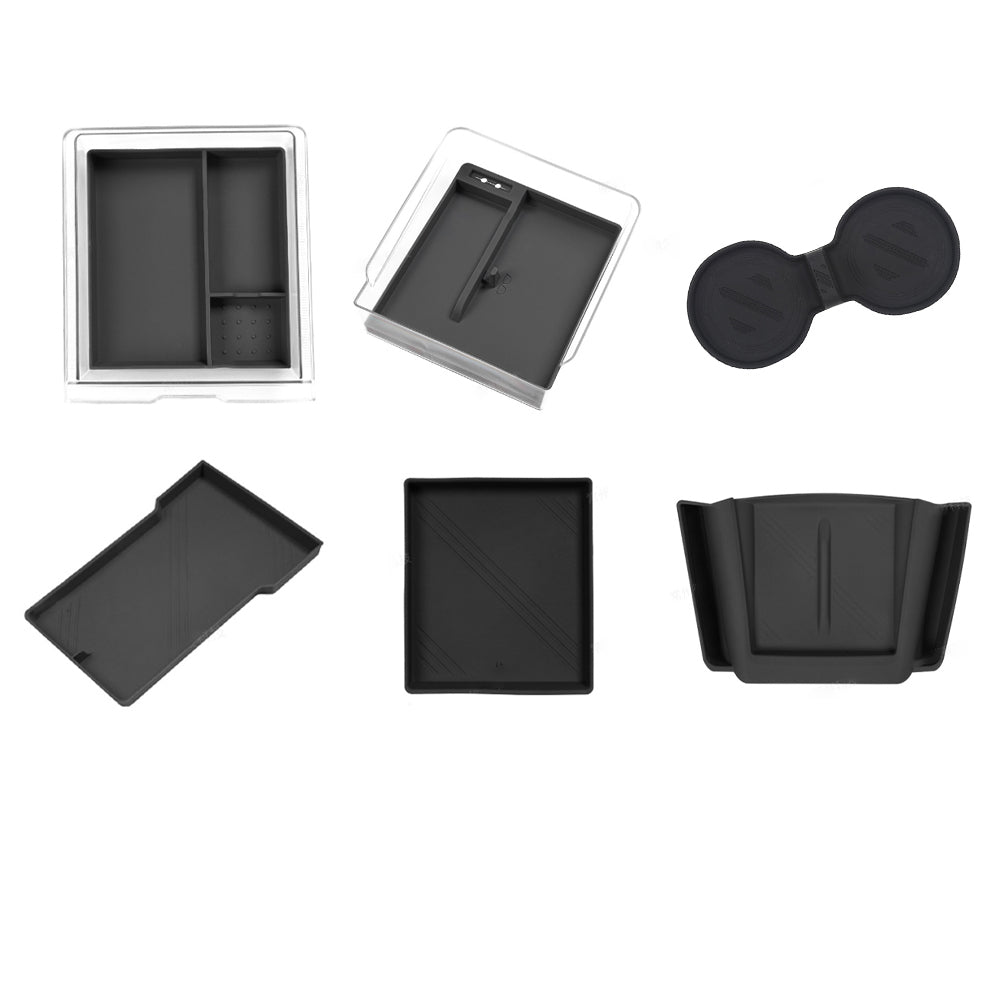 2024 Model 3 Highland Center Console Organizer Tray Designed For Armrest Storage Box Cup pad Wireless charging pad Set Black-6pcs