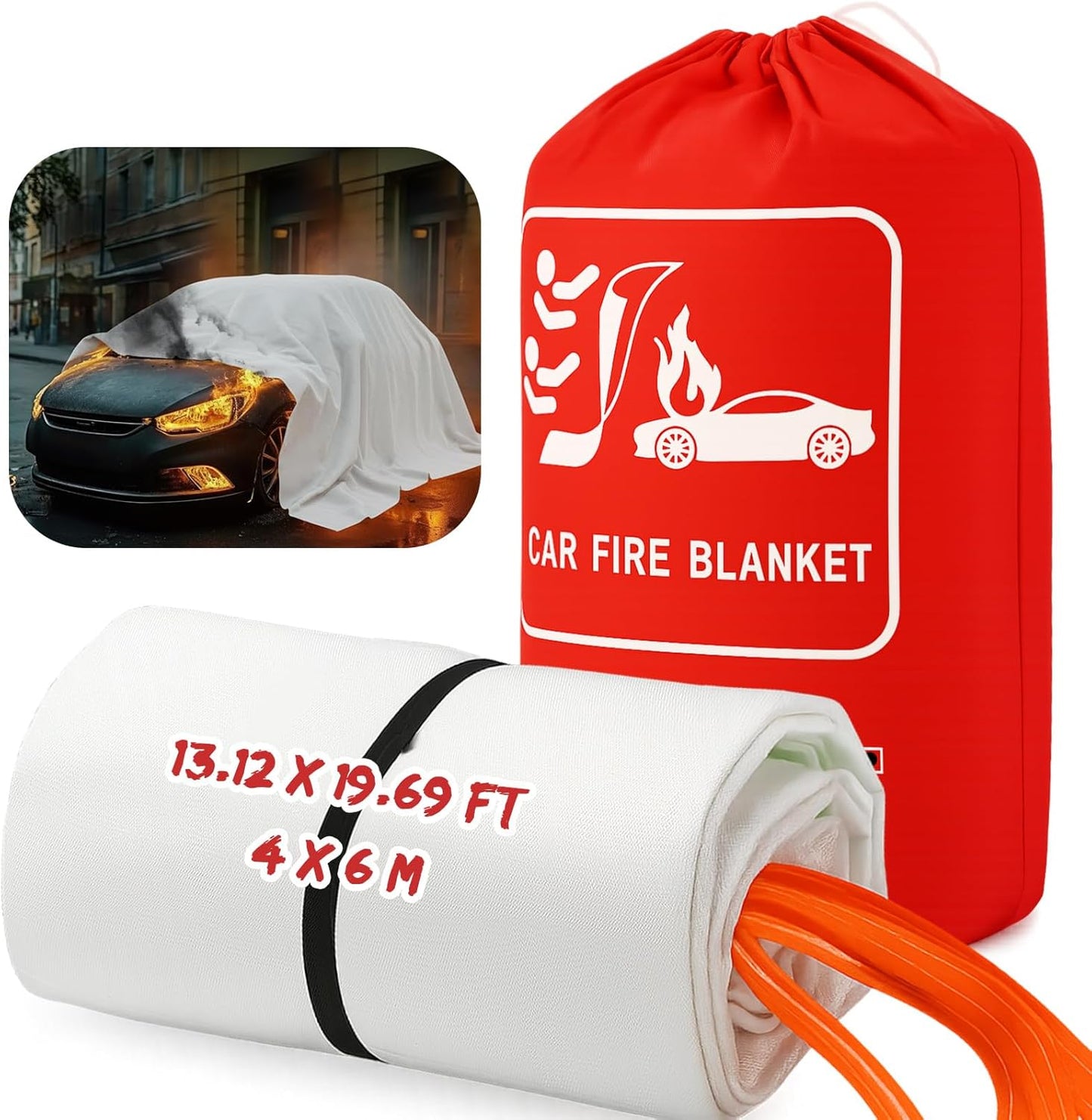 4x6m Emergency Fire Blanket for Car EV Vehicle Portable Extinguisher