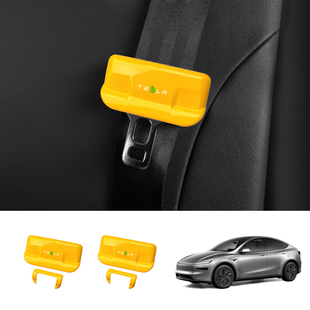 Seat Belt Buckle Cover Set for Tesla Model Y Juniper 2025+ Front Row Set (2 Pairs) Minimalist Style Yellow