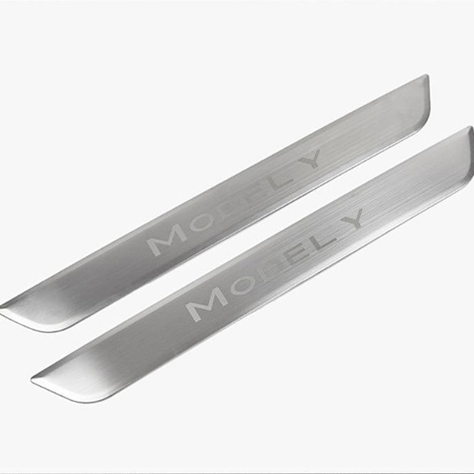 Tesla Model Y Door Sill Covers Vinyl Wrap Protector (2020-2023) Front Only (1 Pair) Silver